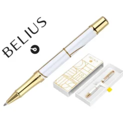 ROLLER BELIUS CARTE BLANCHE COLOR BLANCO Y DORADO TINTA NEGRA CAJA DE DISEÑO