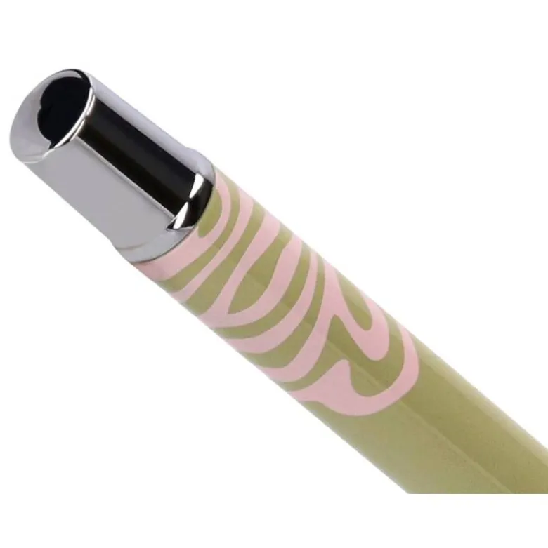 ROLLER BELIUS INK DREAMS ALUMINIO COLOR VERDE MATCHA Y ROSA PLATEADO FRASE INTERIOR TINTA NEGRA CAJA DE DISEÑO