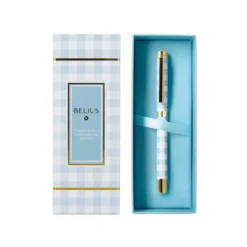 ROLLER BELIUS PERFECT PICNIC DAY ALUMINIO AZUL CELESTE DORADO TINTA COLOR NEGRO CAJA DE DISEÑO