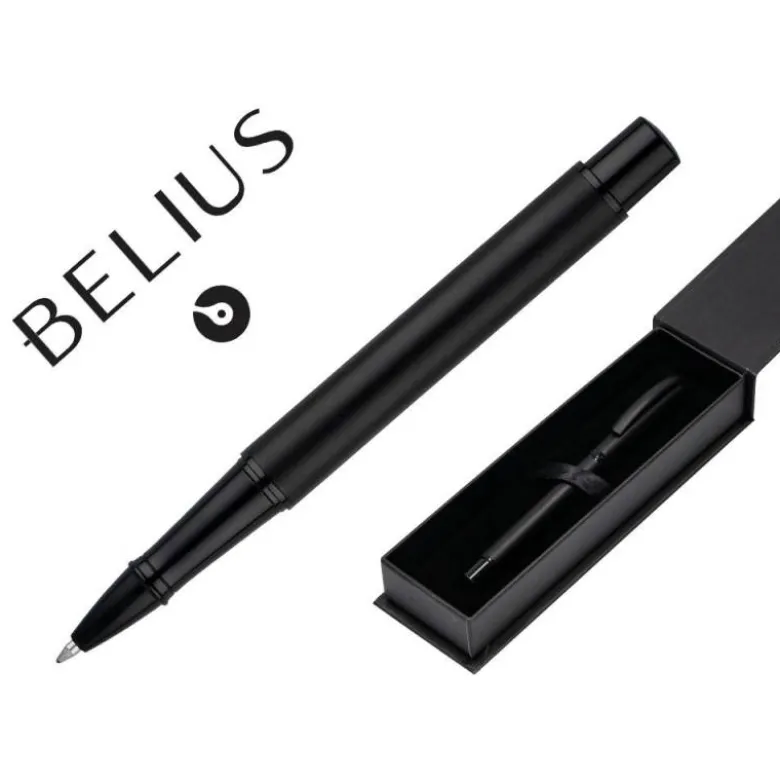 ROLLER BELIUS TURBO ALUMINIO COLOR NEGRO TINTA AZUL CAJA DE DISEÑO