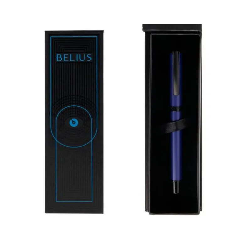 ROLLER BELIUS TURBO ALUMINIO COLOR AZUL Y NEGRO TINTA AZUL CAJA DE DISEÑO