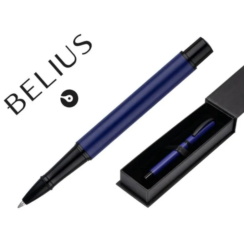 ROLLER BELIUS TURBO ALUMINIO COLOR AZUL Y NEGRO TINTA AZUL CAJA DE DISEÑO
