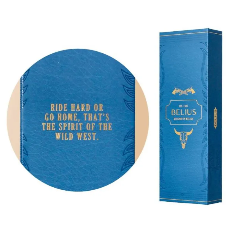 ROLLER BELIUS WILD WEST ALUMINIO COLOR AZUL MARINO DORADO TINTA COLOR NEGRO CAJA DE DISEÑO