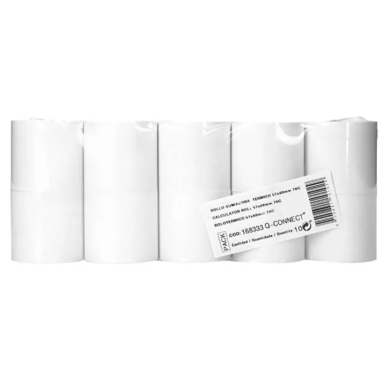 ROLLO SUMADORA TERMICO Q-CONNECT 57 MM ANCHO X 60 MM DIAMETRO SIN BISFENOL A PAPEL DE 70 G/M2