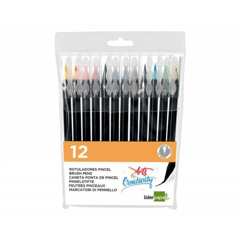 Rotulador Liderpapel Punta Pincel caja de 12 colores