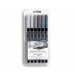 ROTULADOR LYRA AQUA BRUSH ACUARELABLE DOBLE PUNTA Y PINCEL TONOS GRISES BLISTER DE 6 UNIDADES SURTIDAS