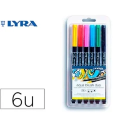 ROTULADOR LYRA AQUA BRUSH ACUARELABLE DOBLE PUNTA Y PINCEL TONOS PRIMARIOS BLISTER DE 6 UNIDADES