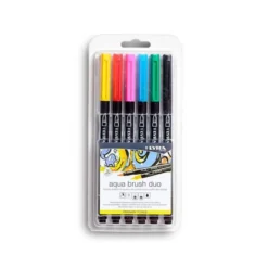 ROTULADOR LYRA AQUA BRUSH ACUARELABLE DOBLE PUNTA Y PINCEL TONOS PRIMARIOS BLISTER DE 6 UNIDADES