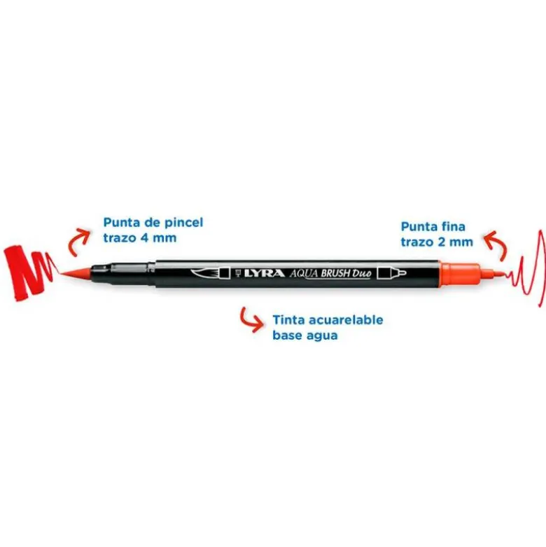 ROTULADOR LYRA AQUA BRUSH ACUARELABLE DOBLE PUNTA Y PINCEL TONOS PRIMARIOS BLISTER DE 6 UNIDADES