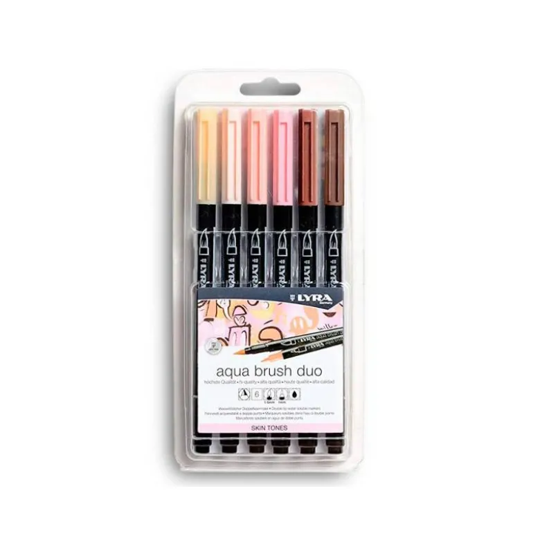 ROTULADOR LYRA AQUA BRUSH ACUARELABLE DOBLE PUNTA Y PINCEL TONOS PIEL BLISTER DE 6 UNIDADES SURTIDAS