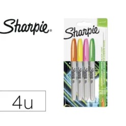 ROTULADOR SHARPIE PERMANENTE FINO NEON BRILLA BAJO LUZ UV BLISTER DE 4 UNIDADES COLORES SURTIDOS