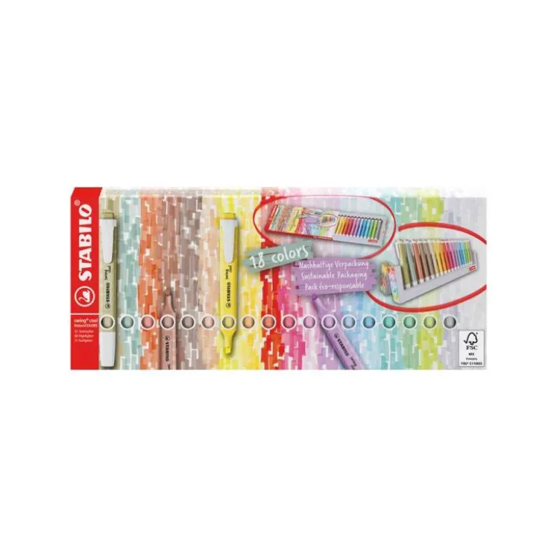 ROTULADOR STABILO FLUORESCENTE SWING COOL NATURE COLORS ESTUCHE DE 18 UNIDADES COLORES SURTIDOS