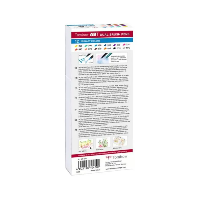 Rotulador Tombow Acuarelable Doble Punta Pincel Estuche de 12 Colores Primarios