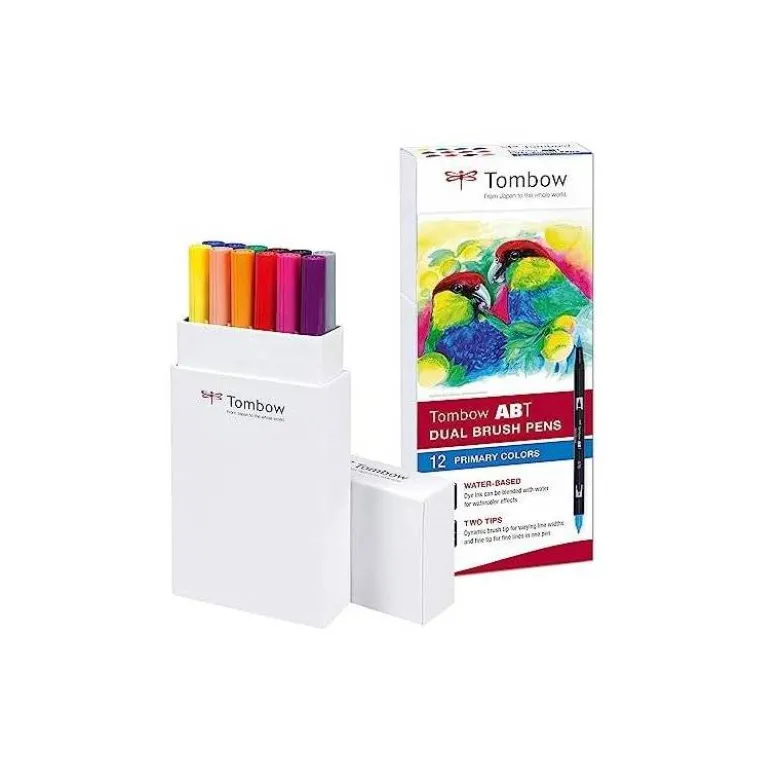 Rotulador Tombow Acuarelable Doble Punta Pincel Estuche de 12 Colores Primarios