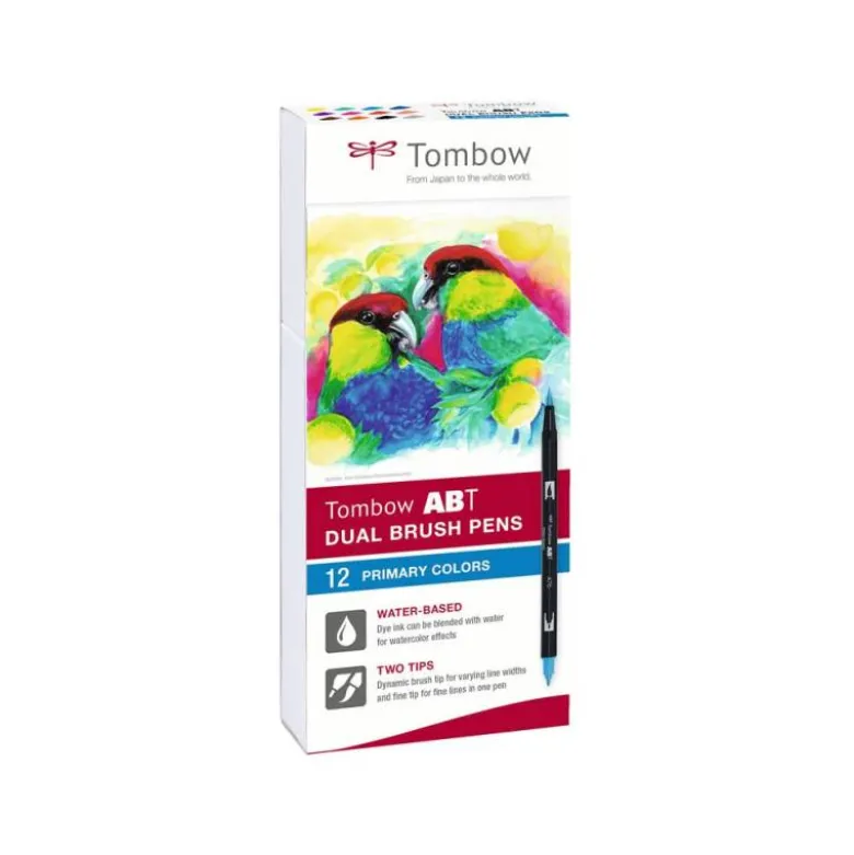 Rotulador Tombow Acuarelable Doble Punta Pincel Estuche de 12 Colores Primarios