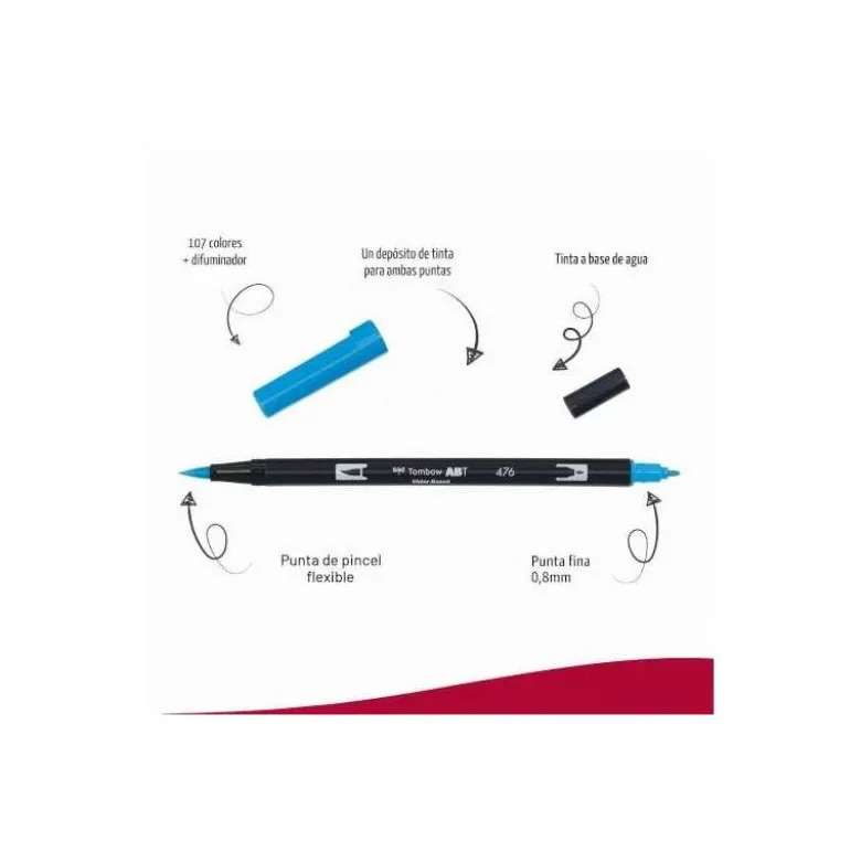 Rotulador Tombow Acuarelable Doble Punta Pincel Estuche de 12 Colores Primarios