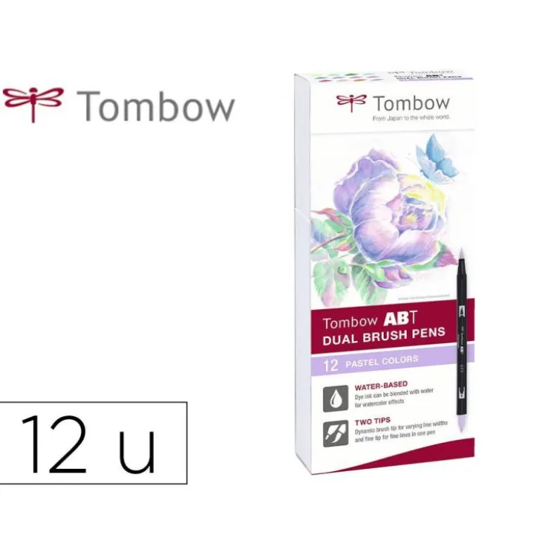 Rotulador Tombow Acuarelable Doble Punta Pincel Estuche de 12 Colores Pastel