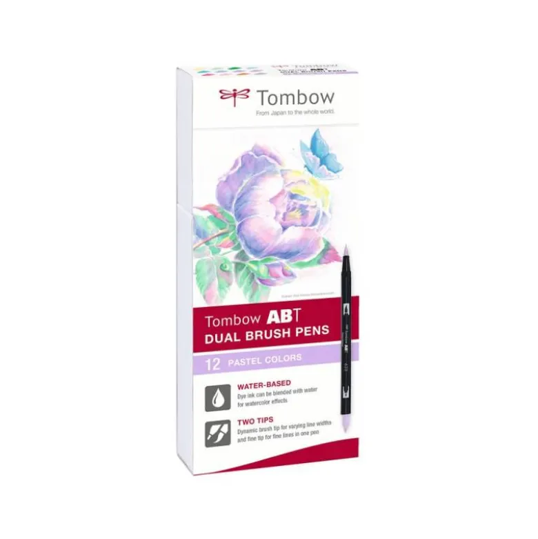 Rotulador Tombow Acuarelable Doble Punta Pincel Estuche de 12 Colores Pastel