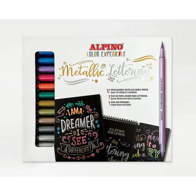 ROTULADOR ALPINO METALLIC LETTERING DOBLE PUNTA ESTUCHE DE 12 UNIDADES COLORES SURTIDOS