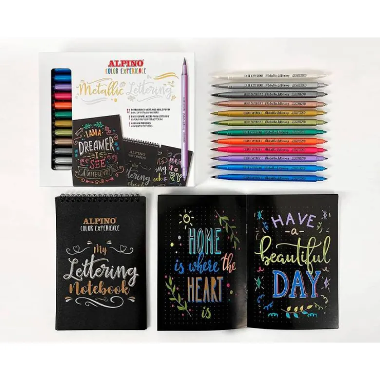 ROTULADOR ALPINO METALLIC LETTERING DOBLE PUNTA ESTUCHE DE 12 UNIDADES COLORES SURTIDOS