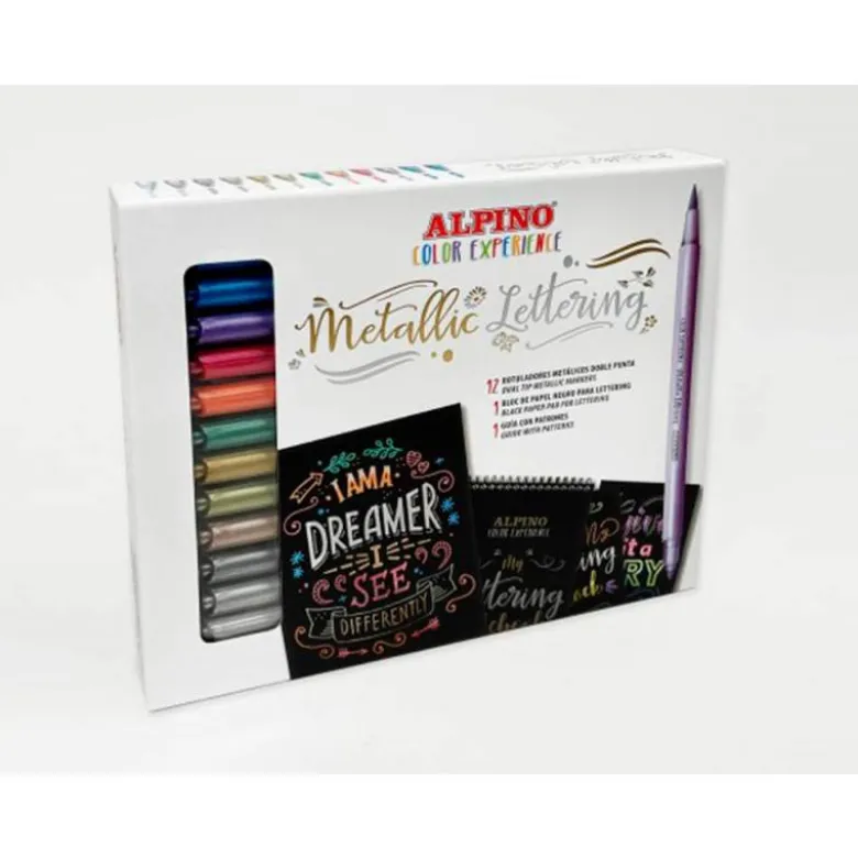ROTULADOR ALPINO METALLIC LETTERING DOBLE PUNTA ESTUCHE DE 12 UNIDADES COLORES SURTIDOS