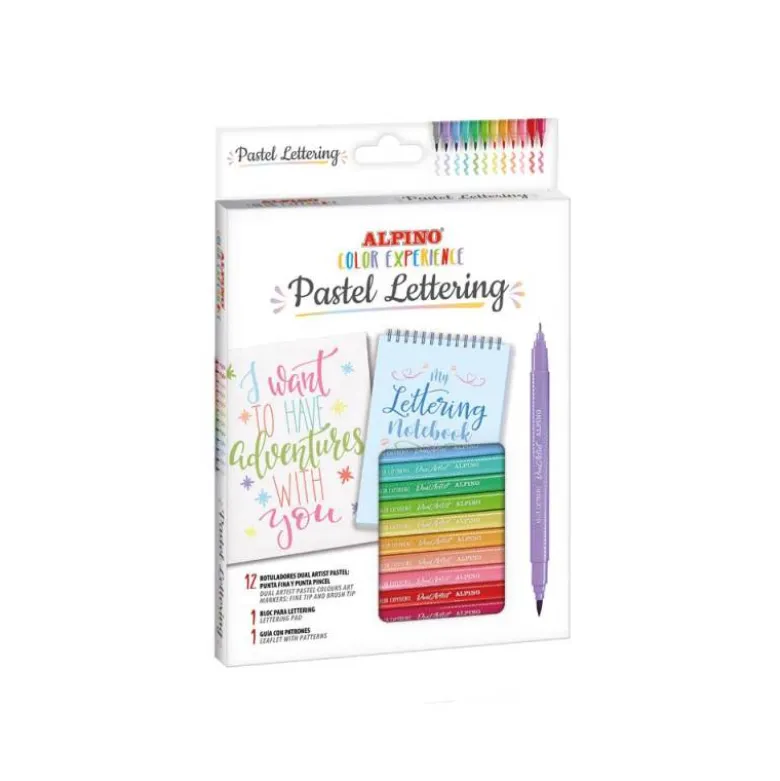 ROTULADOR ALPINO PASTEL LETTERING DOBLE PUNTA ESTUCHE DE 12 UNIDADES COLORES SURTIDOS