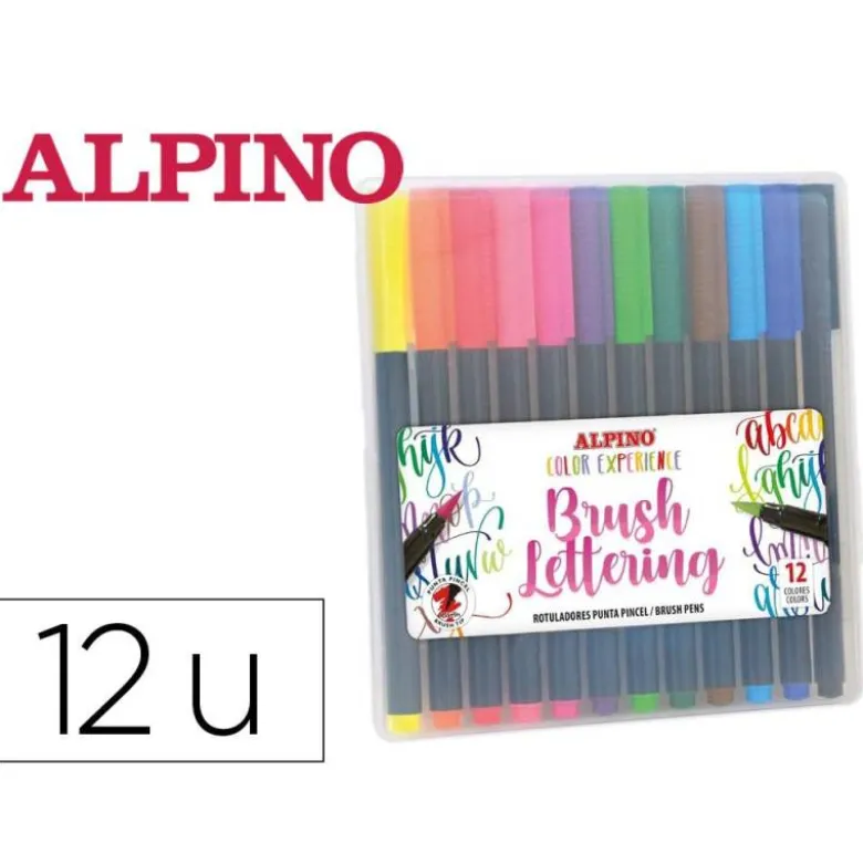 ROTULADOR ALPINO PUNTA DE PINCEL LETTERING ESTUCHE DE 12 UNIDADES COLORES SURTIDOS