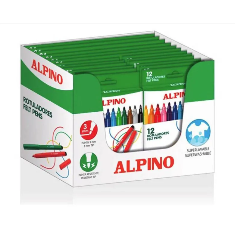 ROTULADOR ALPINO STANDARD LOTE 12 CAJAS 12 COLORES SURTIDOS + 6 CAJAS 24 COLORES SURTIDOS (3 GRATIS)