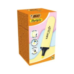 ROTULADOR BIC FLAT FLUORESCENTE AMARILLO PASTEL CAJA DE 12 UNIDADES
