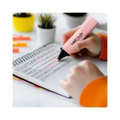 ROTULADOR BIC FLAT FLUORESCENTE ROSA PASTEL CAJA DE 12 UNIDADES