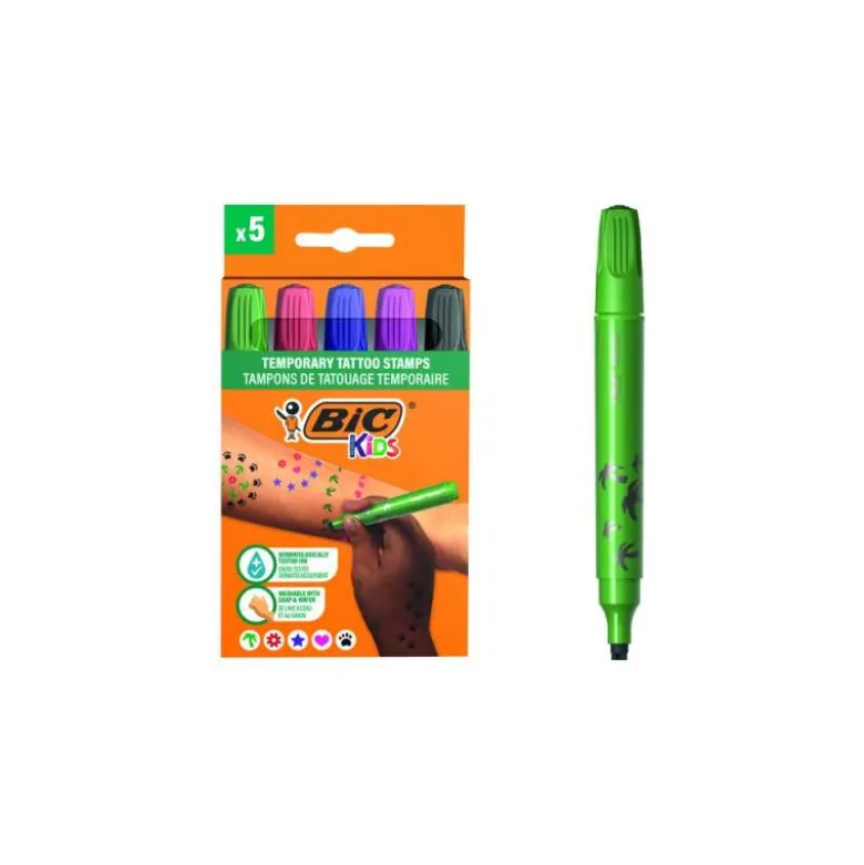 ROTULADOR BIC KIDS TATTOO SELLO CAJA DE 5 UNIDADES COLORES SURTIDOS