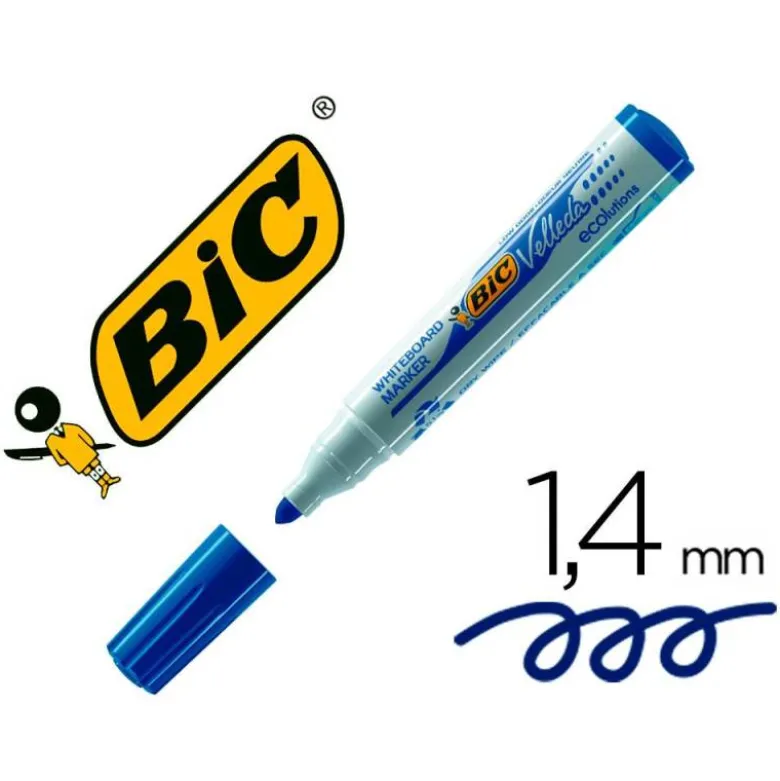 Rotulador Bic velleda para pizarra blanca punta redonda 1,3 mm azul