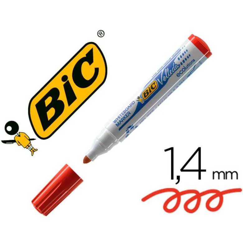 Rotulador Bic velleda punta redonda 1,3 mm rojo para pizarra blanca