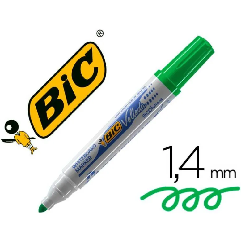 Rotulador Bic velleda punta redonda 1,3 mm verde para pizarra blanca
