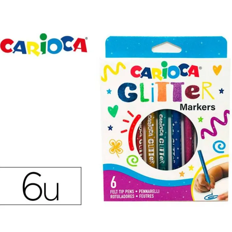 ROTULADOR CARIOCA GLITTER PURPURINA PUNTA 1 MM CAJA DE 6 UNIDADES COLORES SURTIDOS