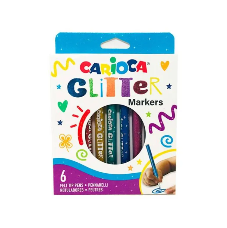 ROTULADOR CARIOCA GLITTER PURPURINA PUNTA 1 MM CAJA DE 6 UNIDADES COLORES SURTIDOS