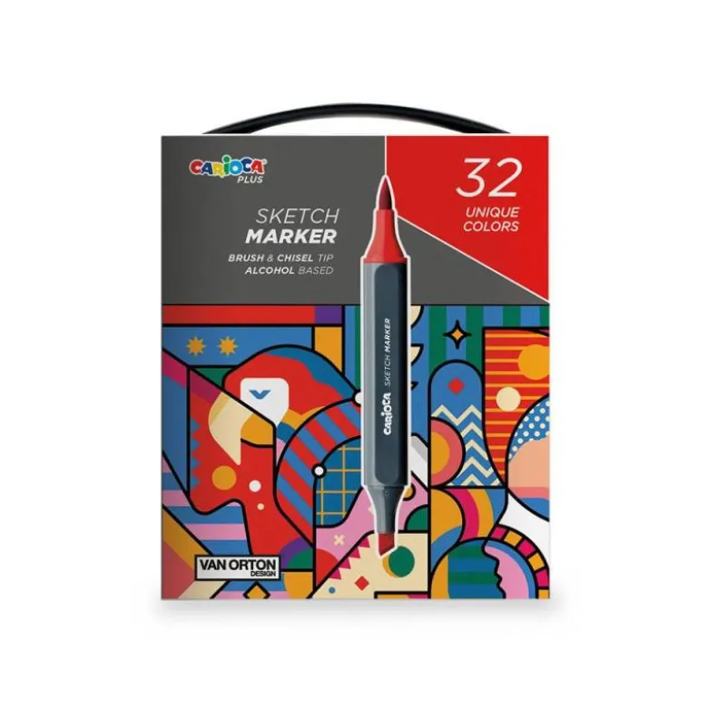 ROTULADOR CARIOCA PLUS SKETCH MARKER DOBLE PUNTA PINCEL Y BISELADA CAJA PREMIUM 32 UNIDADES COLORES SURTIDOS