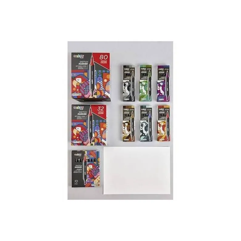 ROTULADOR CARIOCA PLUS SKETCH MARKER DOBLE PUNTA PINCEL Y BISELADA CAJA PREMIUM 32 UNIDADES COLORES SURTIDOS