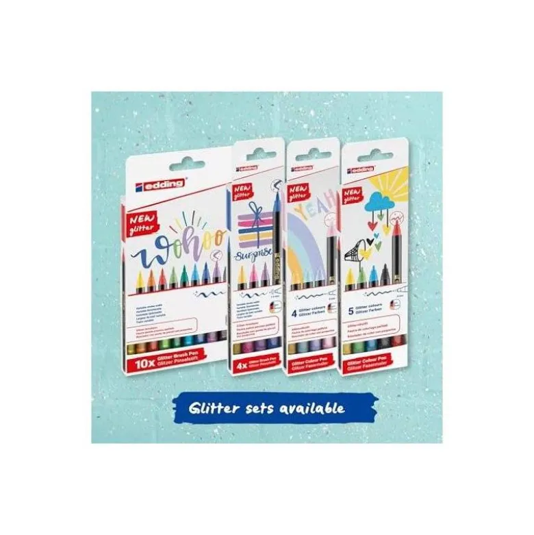ROTULADOR EDDING PUNTA PINCEL 1340 PURPURINA CAJA DE 4 UNIDADES COLORES SURTIDOS