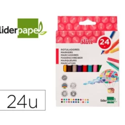 Rotuladores Liderpapel fino lavable caja de 24 colores