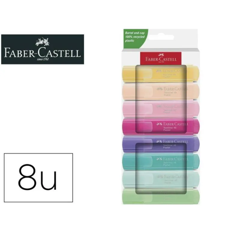 Rotulador Faber Castell fluorescente 1546 pastel textliner estuche 8 unidades colores surtidos