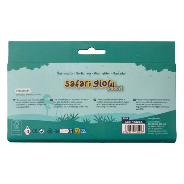 ROTULADOR IMAGINOVO FLUORESCENTE SAFARI GLOW PASTEL ANIMALES CAJA 6 UNIDADES SURTIDAS