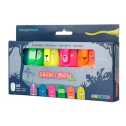 ROTULADOR IMAGINOVO FLUORESCENTE SAFARI GLOW NEON ANIMALES Y CLIP CAJA DE 6 UNIDADES SURTIDAS