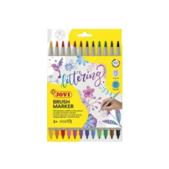 ROTULADOR JOVI LETTERING DOBLE PUNTA FINA Y PINCEL ESTUCHE 12 UNIDADES COLORES SURTIDOS