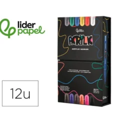 ROTULADOR LIDERPAPEL ACRYLIC BASE AGUA TODO TIPO DE SUPERFICIE PUNTA REDONDA 3 MM CAJA DE 12 UNIDADES COLORES