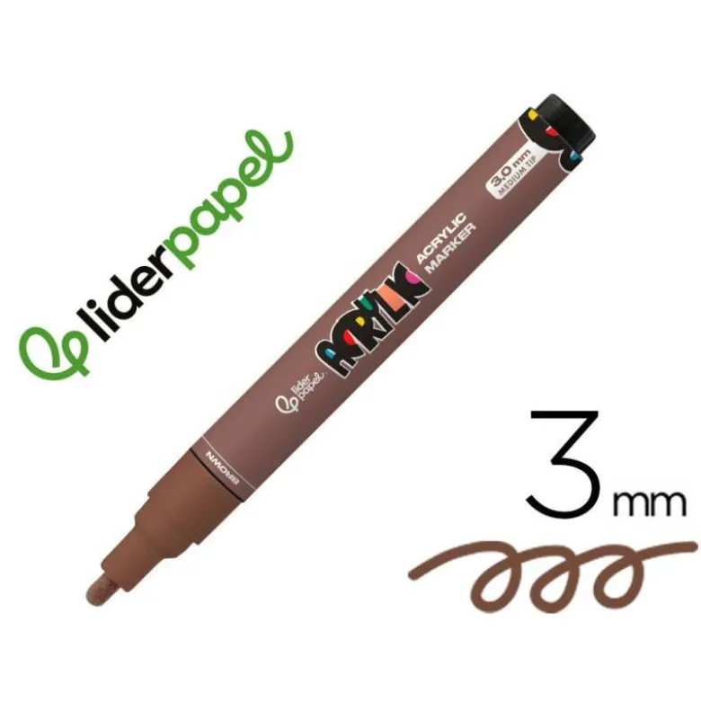 ROTULADOR LIDERPAPEL ACRYLIC BASE AGUA TODO TIPO DE SUPERFICIE PUNTA REDONDA 3 MM MARRON