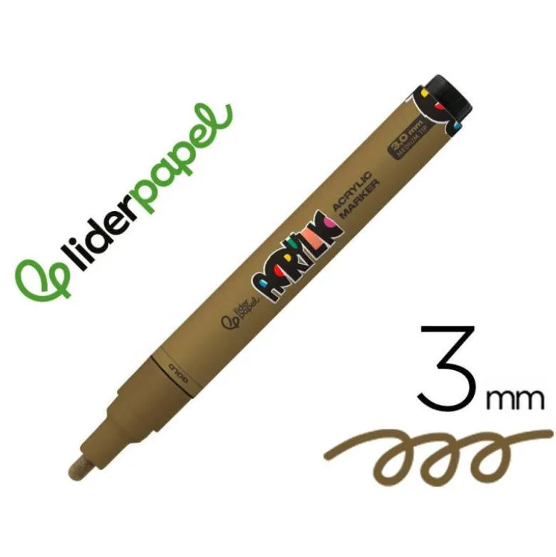 ROTULADOR LIDERPAPEL ACRYLIC BASE AGUA TODO TIPO DE SUPERFICIE PUNTA REDONDA 3 MM ORO