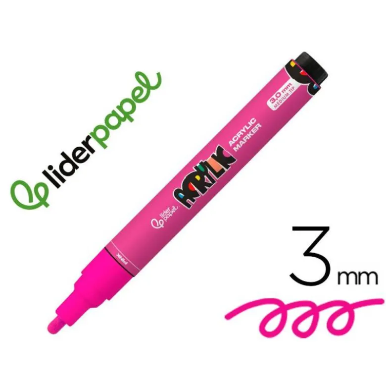ROTULADOR LIDERPAPEL ACRYLIC BASE AGUA TODO TIPO DE SUPERFICIE PUNTA REDONDA 3 MM ROSA