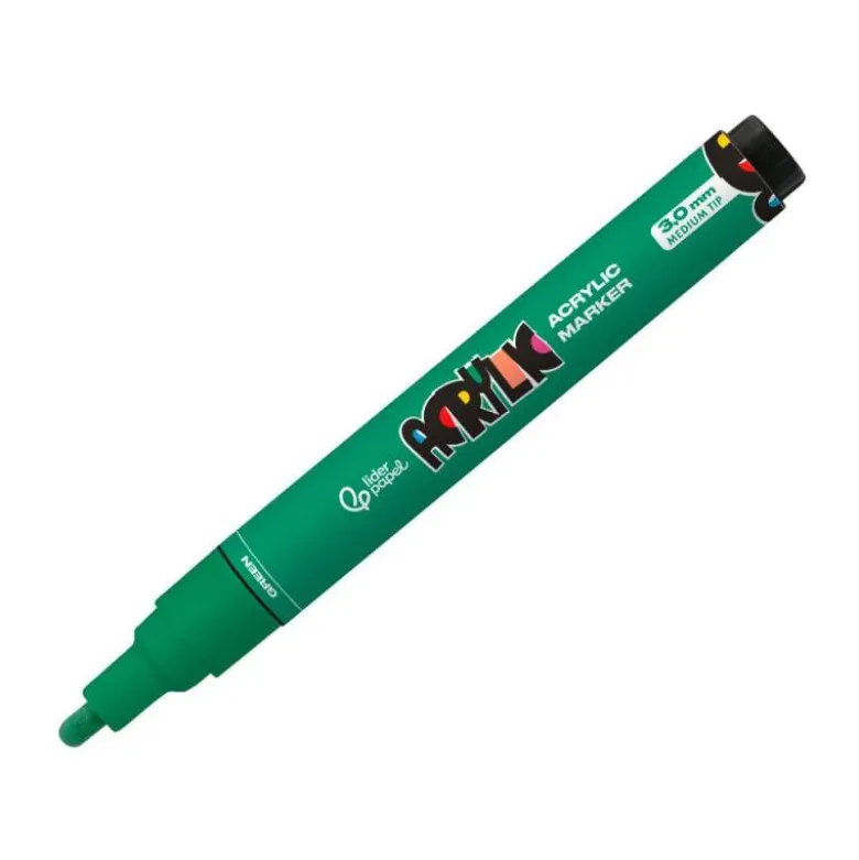 ROTULADOR LIDERPAPEL ACRYLIC BASE AGUA TODO TIPO DE SUPERFICIE PUNTA REDONDA 3 MM VERDE