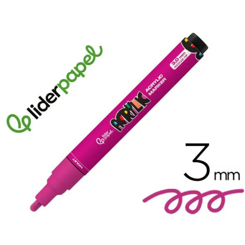 ROTULADOR LIDERPAPEL ACRYLIC BASE AGUA TODO TIPO DE SUPERFICIE PUNTA REDONDA 3 MM VIOLETA